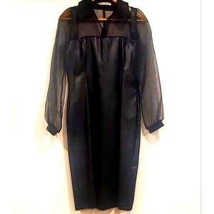 RINASCIMENTO Faux Leather Black Fitted Pencil Dress w/ Sheer Balloon Sleeves